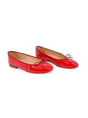 Chanel CC Cap Toe Ballet Flats Red Patent Leather Size 37 US 6-6.5 Women’s